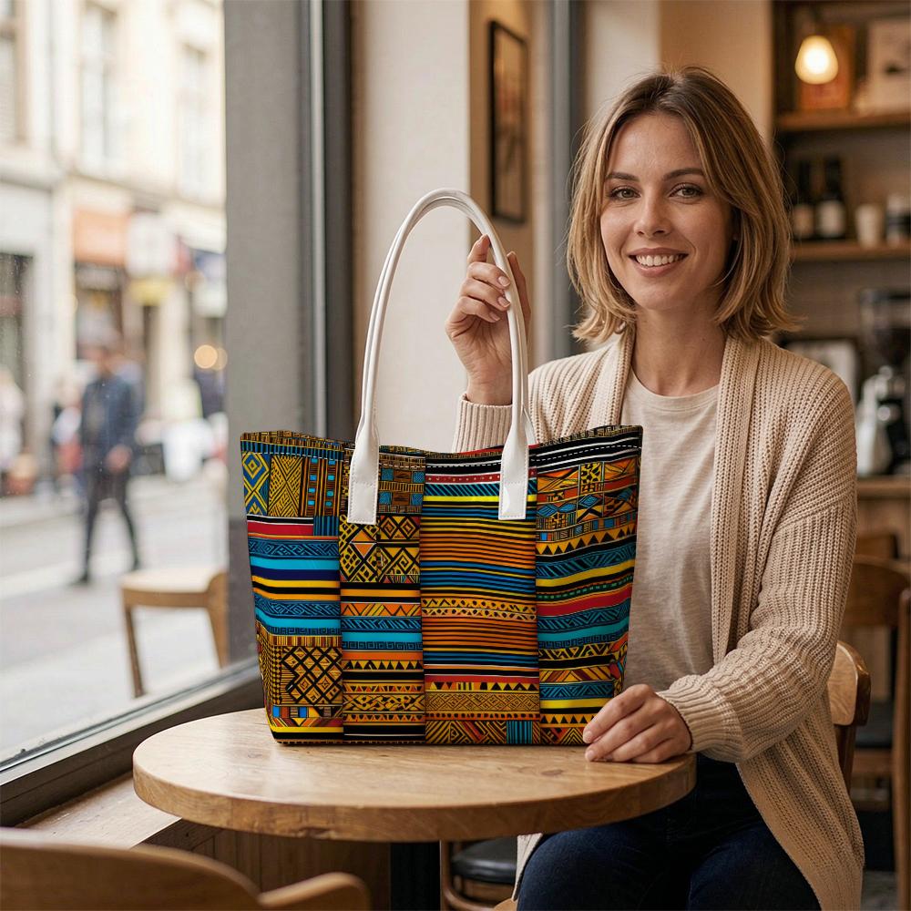Ethnic Pattern Tote Bag Fashion Portable Shoulder Handbag for Daily Use