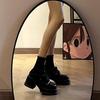 Black platform small leather shoes women's spring height increase thick heel Mary Jane shoes muffin round head versatile one-pedal shoes
