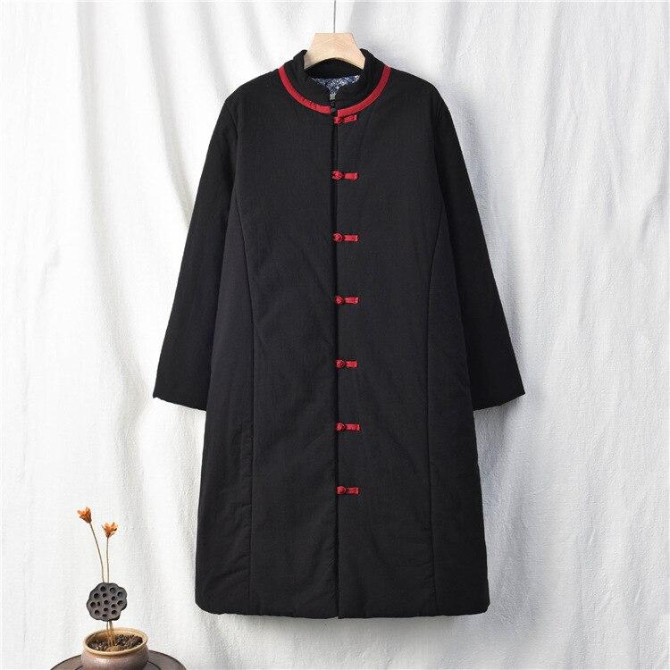 Johnature Vintage Women Long Sleeve Coats Winter Pockets Cotton Linen Solid Color Loose  Female Parkas
