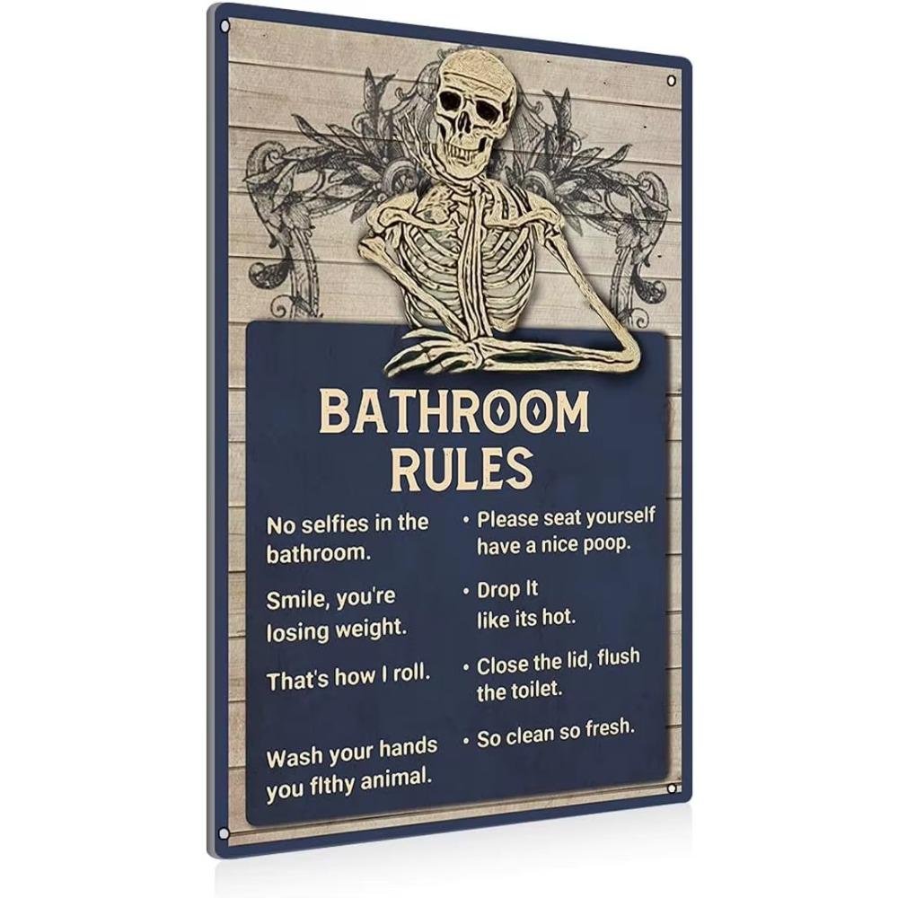 Vintage Stay Positive Skull Sign Metal Tin Sign Wall Décor Funny Retro Sign for Home Bedroom Halloween Decor Gift for Friends