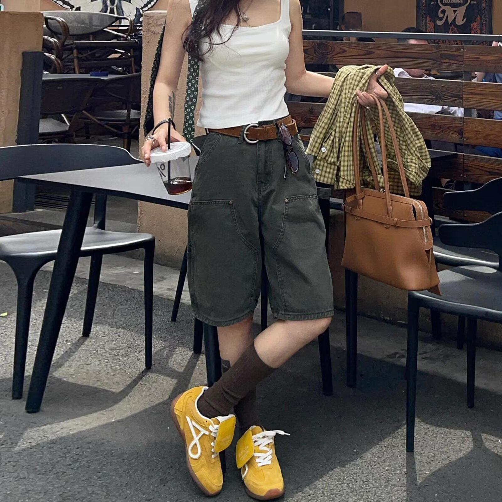 Retro Washed Women s High-Waisted Loose Cargo Shorts, Summer 2025 Collection 2XL