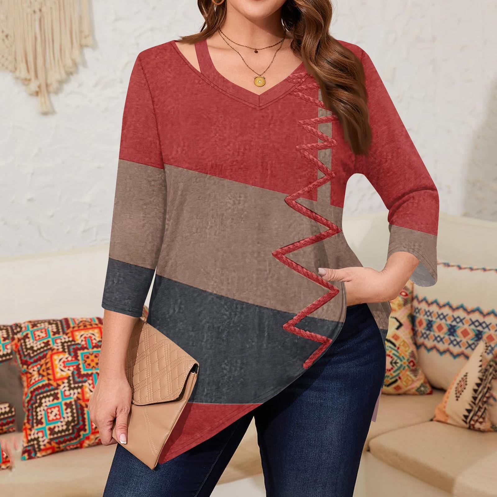 

Женские топы с принтом больших размеров с вырезом в виде капли и рукавом 3/4, элегантные повседневные топы L