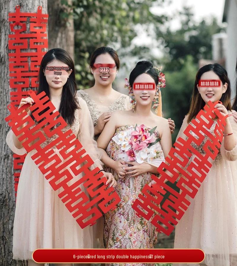 Dubbel Lycka Bröllopsrum Dekoration Klistermärke för Nytt Sovrum & Vigsel Foto Bakgrund