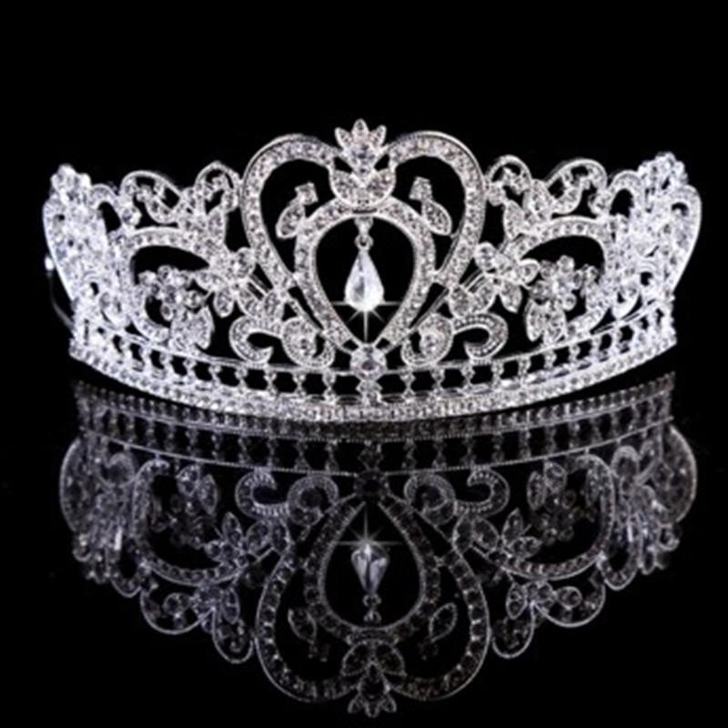 Europäische Barockkrone Legierung Strass Schmuck Brautkrone Galvanisiert Dickes Silber Gold Herz Brautdiadem