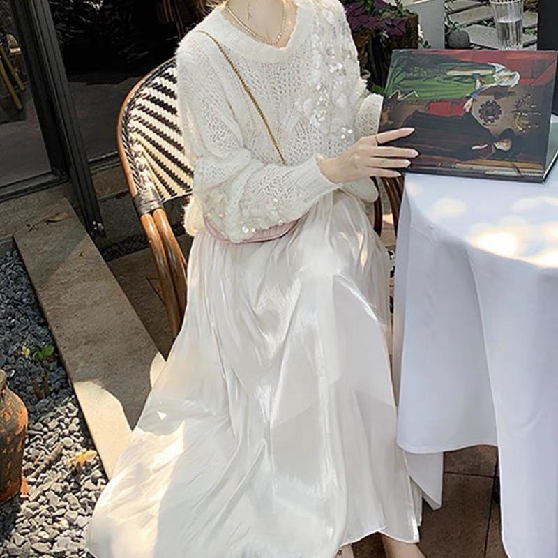 Maglione Pullover con Paillettes Profumate Piccole da Donna Largo Vento Autunno Inizio Manica Lunga Girocollo Maglieria Pullover Top