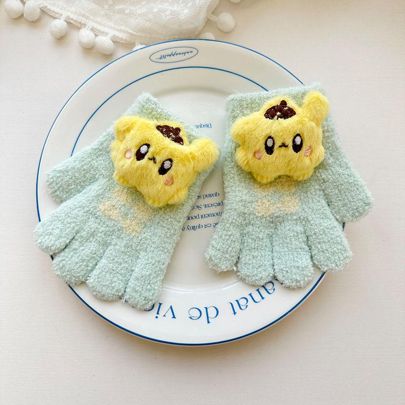 Autumn and Winter Korean Children's Knitted Writing Gloves Warm and Cold Proof Five Finger Gloves Kirby Cycling Gloves