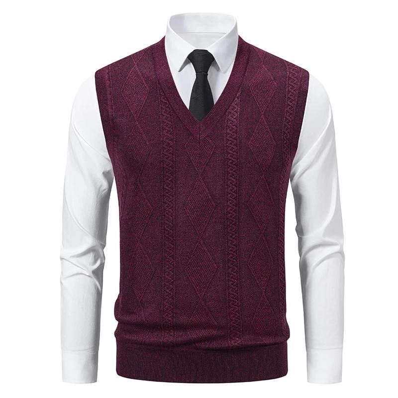 Podzimní Zimní Pulovry Vesty Svetr Pánský Teplá Pletená Vesta Módní Smart Casual Výstřih do V Bez Rukávů Pletené Pulovry Volná Vesta