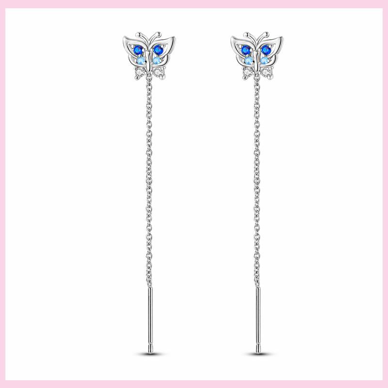 Shining Blue Zircon Owl Earrings 925 Silver Evil Eyes Earrings for Women Wedding Engagement Planet Moon Star Zirconia Jewelry