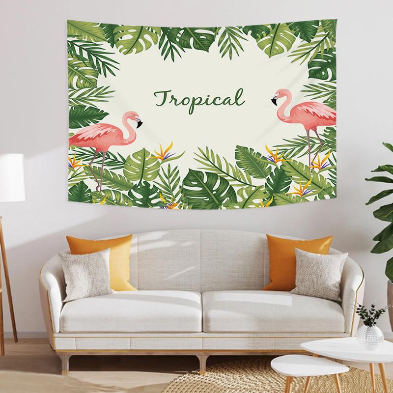 Enthusiastic Summer Green Tropical Leaves Plants Printed Polyester Tapestry Wall Hanging Tapestries For Bedroom Dorm Decor