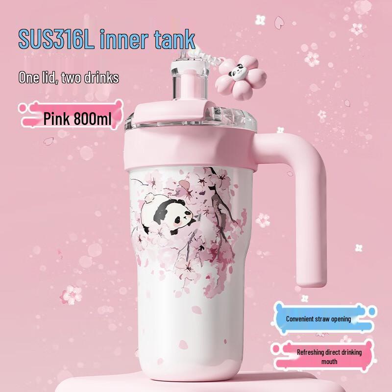 

Термопляшка Diller 800 мл «Квітуча вишня» для двох напоїв