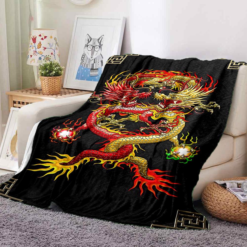 Chinese Dragon Flannel Blanket Throw Blanket Soft Warm Sofa Bed Camping home Decor Unique Christmas Gift C926635