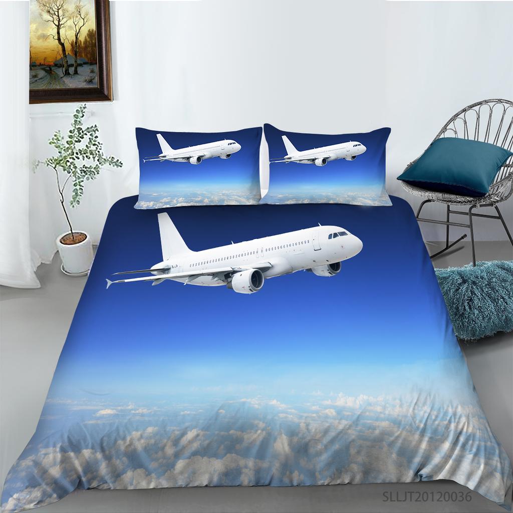 Sada 3D povlečení s potiskem pro přepravu se vzorem letadla Povlak na polštář Povlak na polštář 2 nebo 3 kusy AU240 * 270 nadrozměrná domácí dekorace