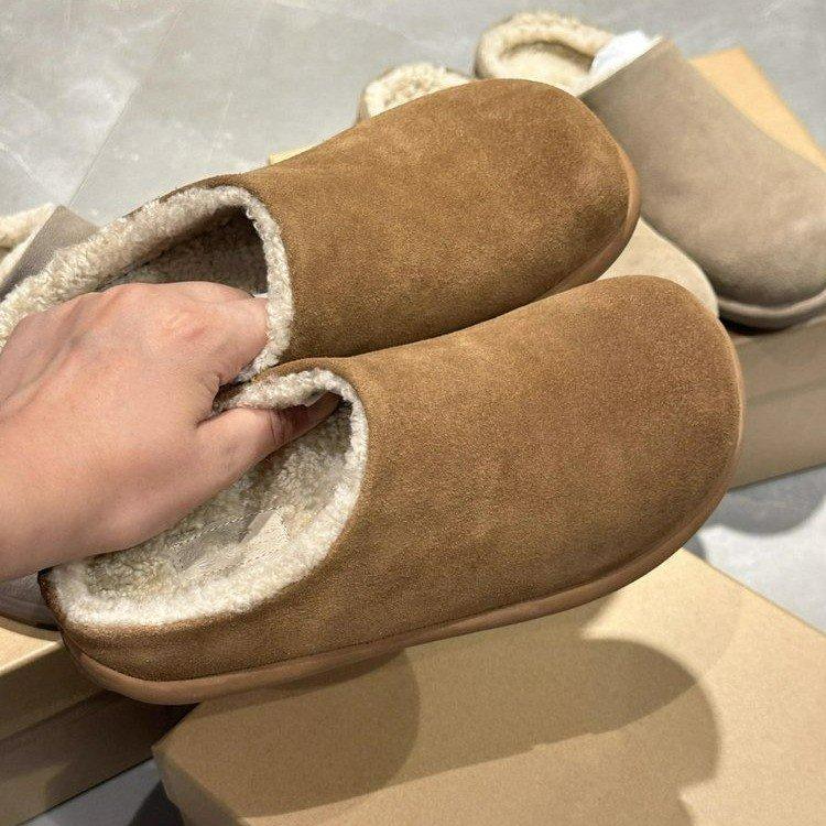 

Версия из мягкой кожи~ толстоподошвенные бархатные теплые туфли мюли с закрытым носком, полусабо, женские, зимние, на педали, хлопковые туфли Boken 40 малиновый