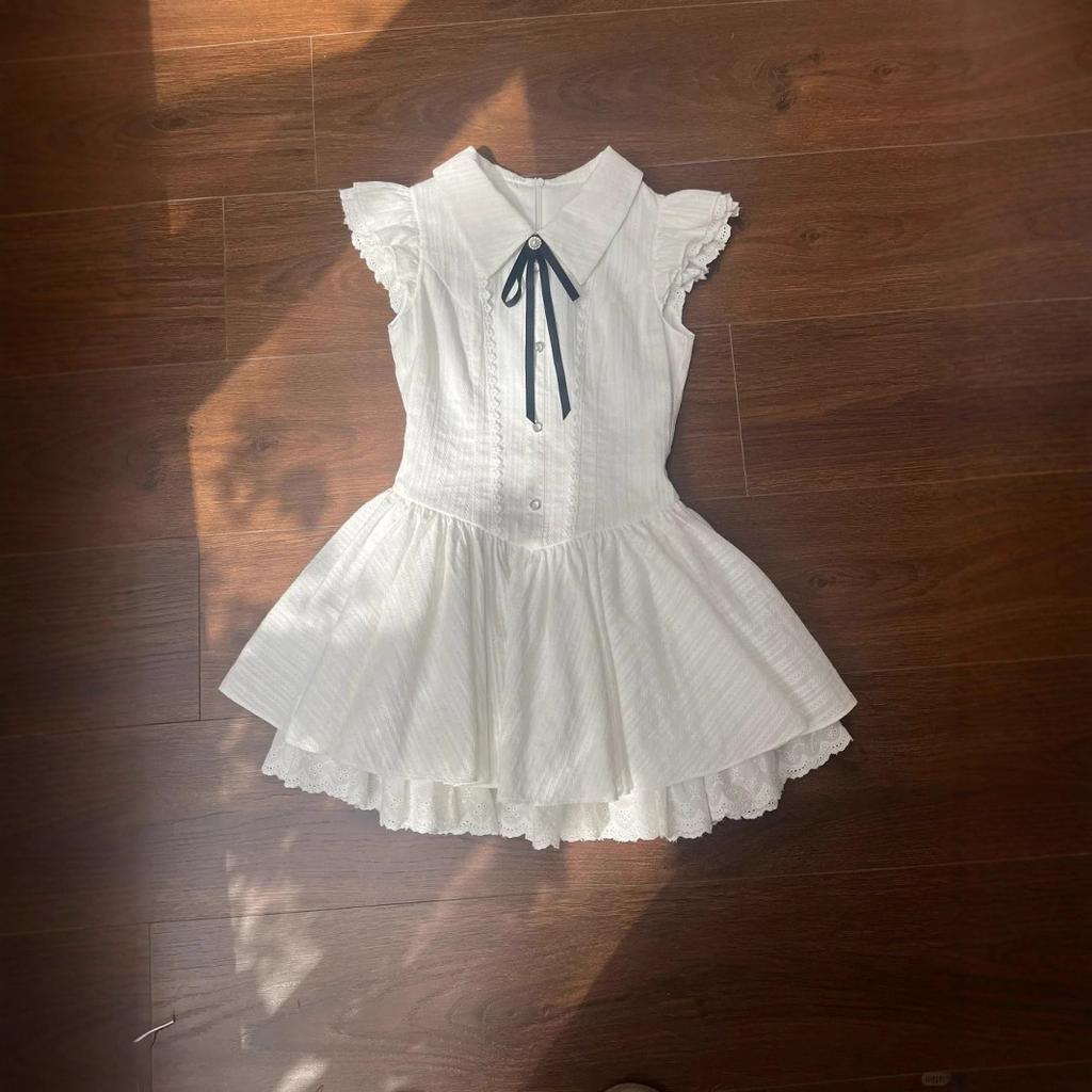 French Gentle Wind Design Bow Lace-up Dress Women's Summer New Temperament Sweet Tutu Dress
