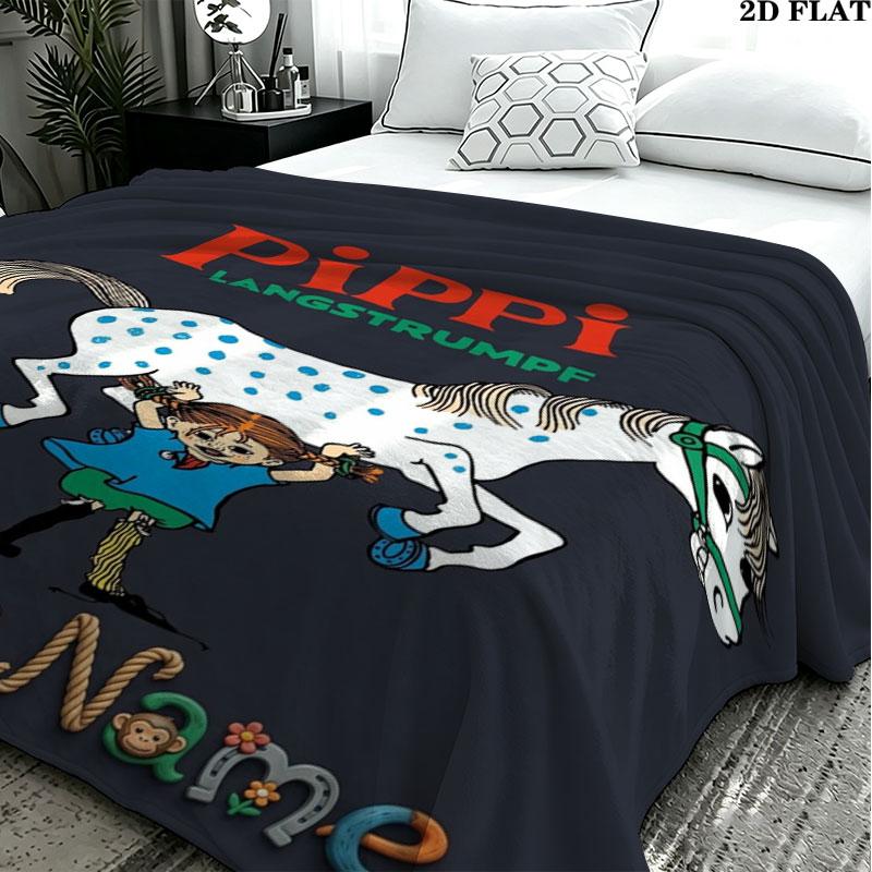 1PC Pippi Longstocking Custom Name Patterned Flannel Blanket Suitable For All Seasons for Home Decor Warmth and Comfort Gifts Holiday Present