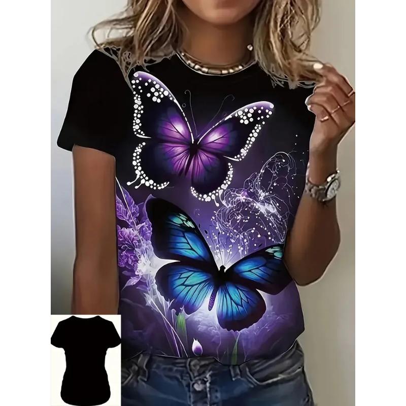 Summer Round Neck Women's T-shirt Fashionable 3D Flower Print Short Sleeved Casual Top Y Street Women's Clothing