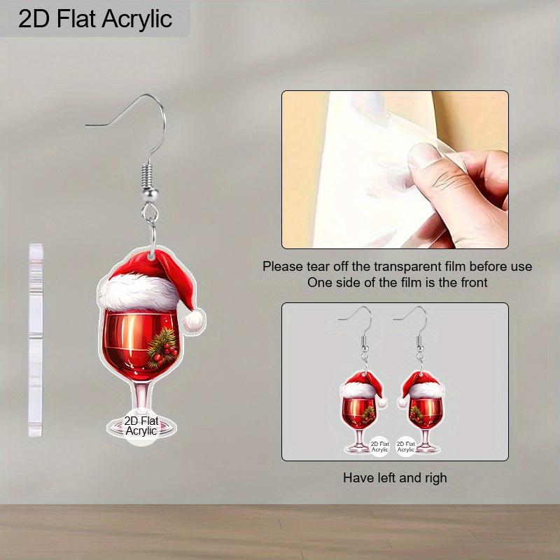 2D Flat Acrylic Christmas Cartoon Christmas Hat Wine Pattern Earrings Jewelry Gift for Women Female