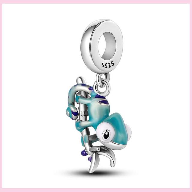 925 Silver Green Color Charms Temperament Cactus Avocado Charm Four Leaf Bead For Bracelet Jewelry Making