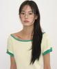 RONRON Heart Button Roll Up Layered T Shirt Soft Yellow