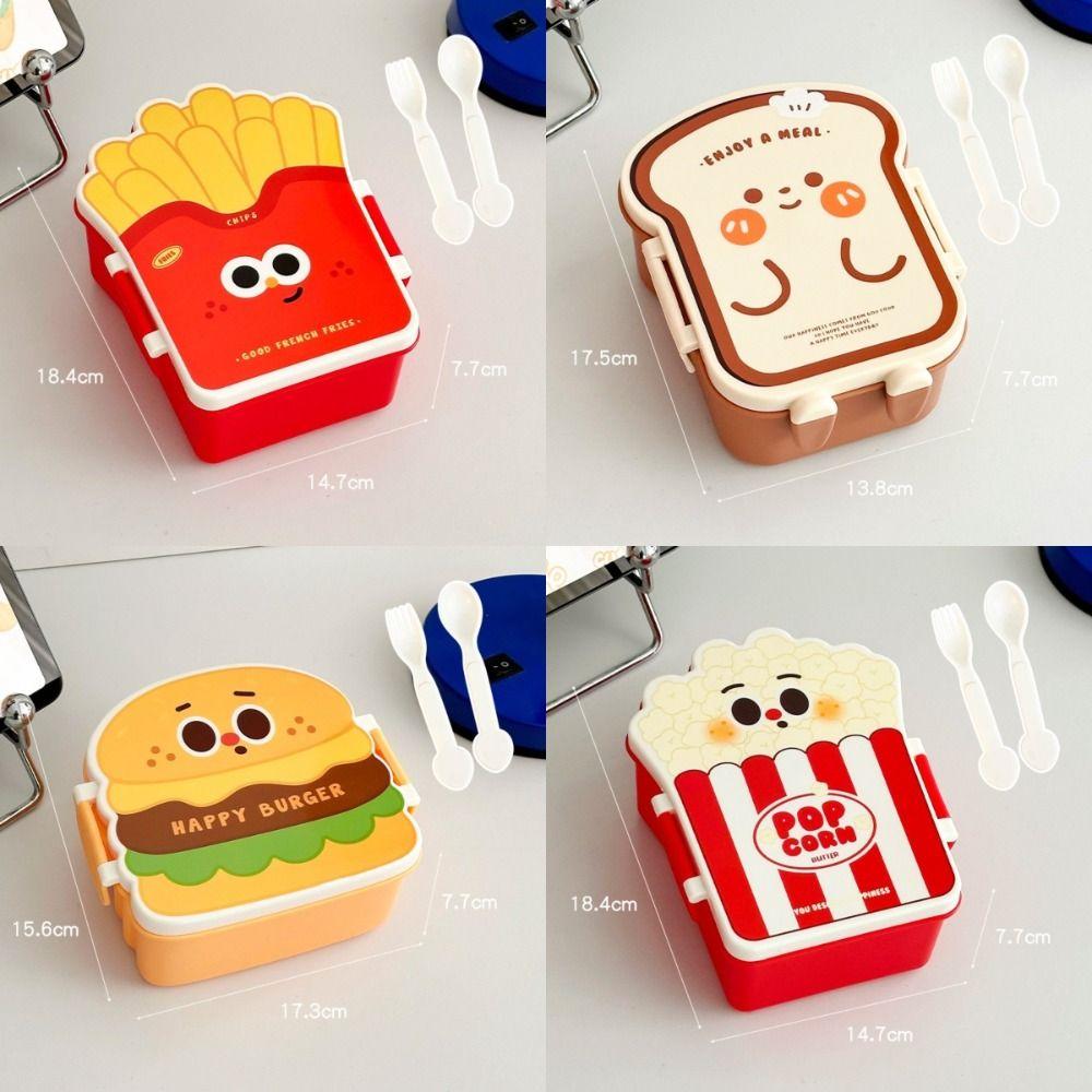 Food Grade Cartoon Bento Box Hamburger French Fries Leakproof Portable Lunch Box Divided Food Container Picnic