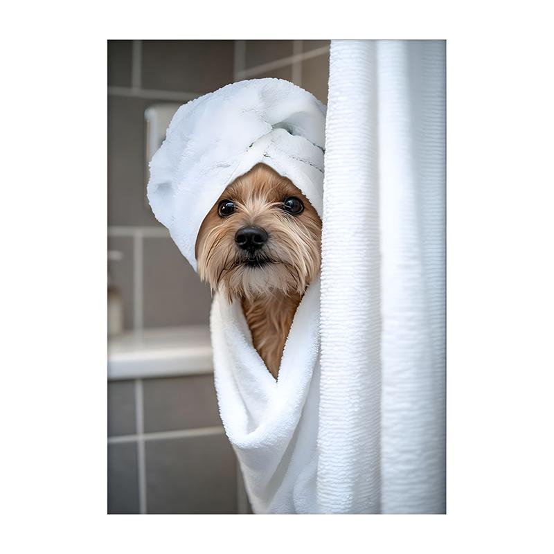 Cute Shower Dog Bathroom Decor Poster Dog in Bathtub Print Animal Murals Canvas for Home Decor Dog Lover Gifts