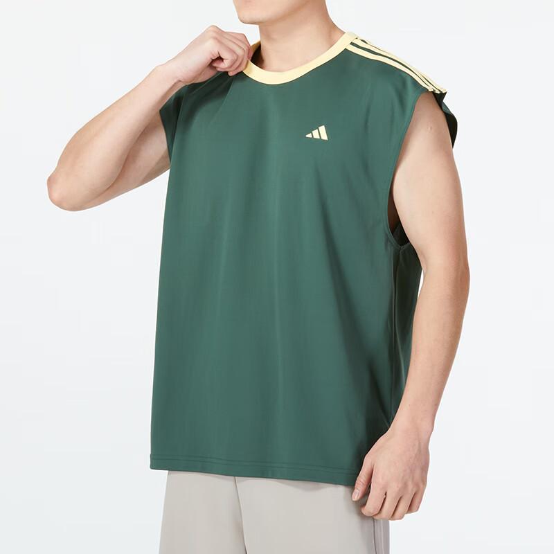 Adidas Logo Print Round Neck Sleeveless Tank Top Men Tops Teal-Green IN2574