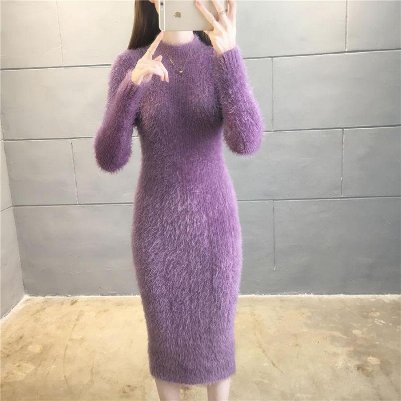 Damen Nerzpelz Pulloverkleid - Herbst/Winter 2025 Dick Gestrickt Slim-Fit Bodycon, Vielseitiger & Schmeichelhafter Fauler Stil