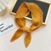 Women Square Scarf Plain Color Wavy Edge Pleated Neck Wear Temperament Thin Silky Crinkled Scarf for Office