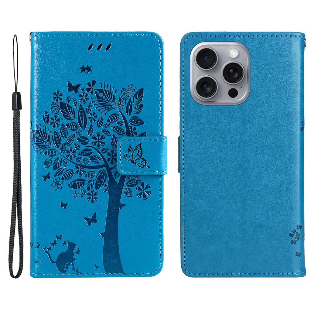 For iPhone 16 Pro Max Phone Case with Stand Cat Tree Pattern Leather Wallet Mobile Cover