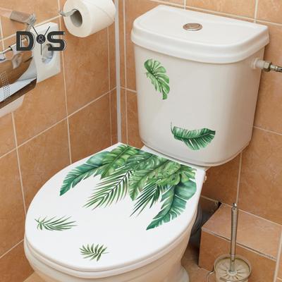 1 Blatt Toilettenaufkleber, selbstklebend, wasserdicht, keine Spuren, grüne Pflanzenblätter, Wandaufkleber, Badezimmer-WC-Dekor