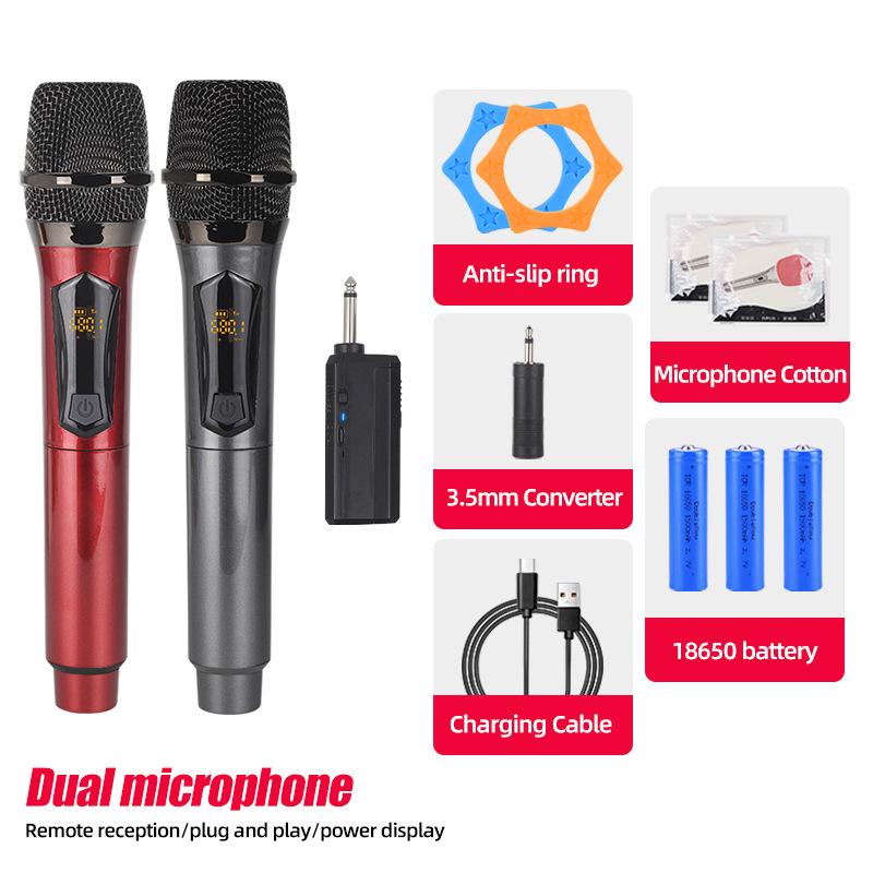 Rechargeable Wireless Microphone with Battery Display for Home KTV and Stage Live Streaming, Model One-to-Two Handheld.