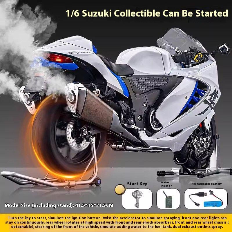 1/6 Suzuki Hayabusa Cool Alloy Motorcycle Model, Cool Sound and Light, Exhaust Pipe Sprayable, The Best Collection for Motorcycle Enthusiasts
