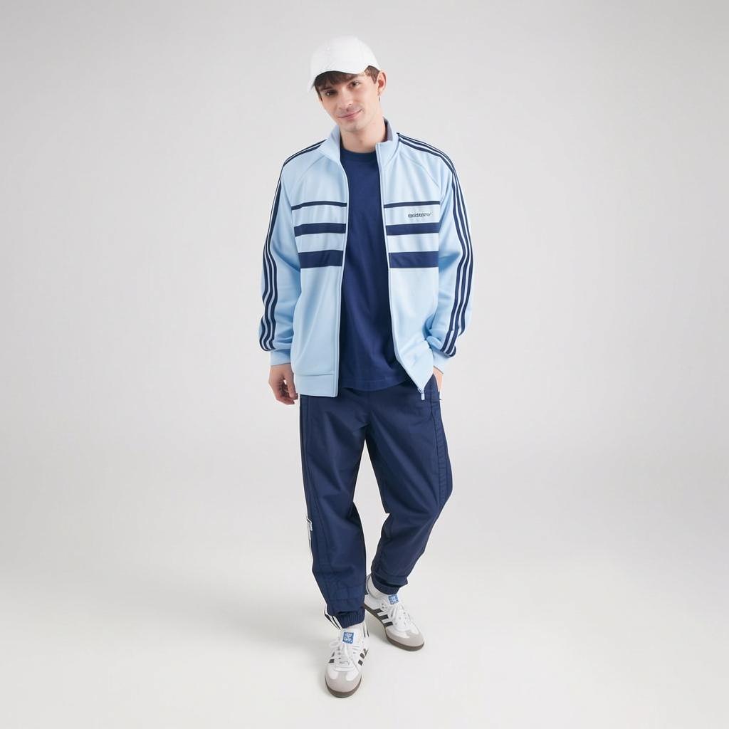 adidas Originals La Première Veste Confortable Polyvalente Mode Douce pour la Peau Couleur Unie Rayée Veste Homme Bleu JP1042