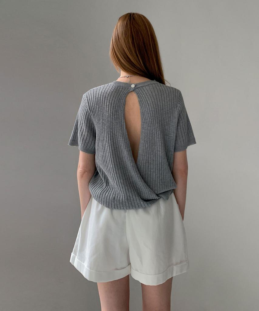 Baseukala Back Open Short Sleeve Wrap Knit (3Colors)