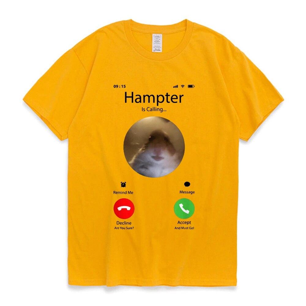 

Dank Meme Hamster смотрит на переднюю камеру Hampter Calling Футболка для женщин унисекс, милая футболка большого размера с графикой, футболки из 100% хлопка XL