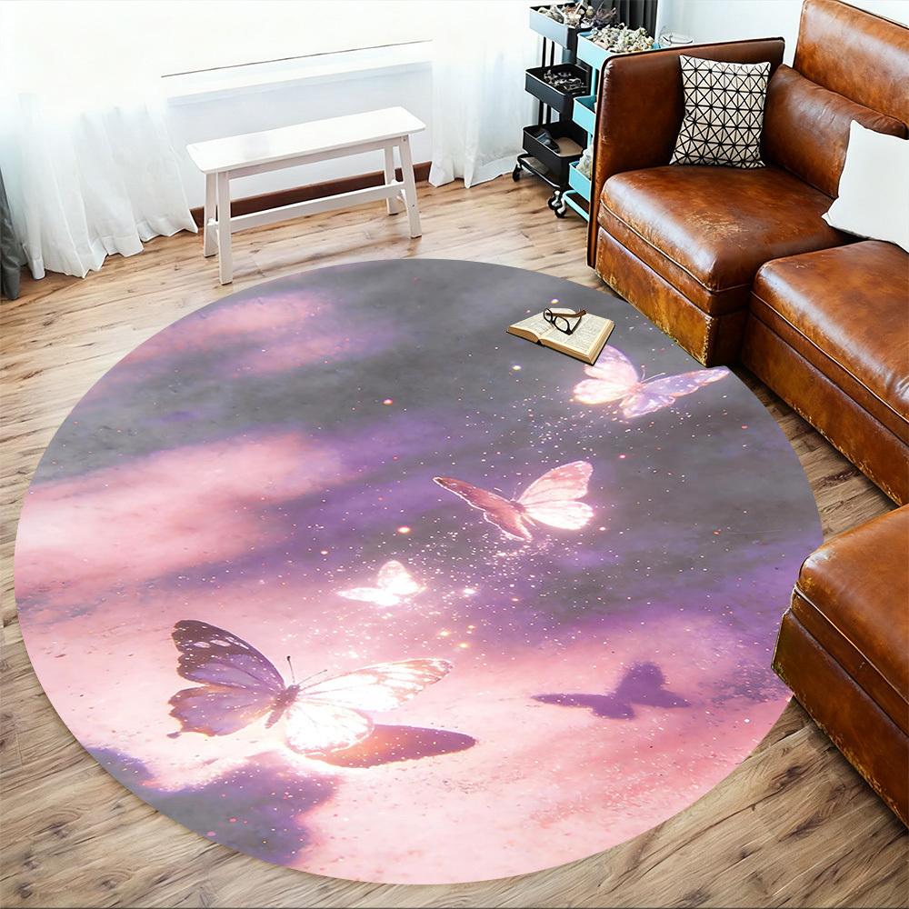 1pc Butterfly Galaxy Round Chair mat office Area Rug - Non-Slip, Floor Mat for Office, Bedroom, and Indoor Decor p127030