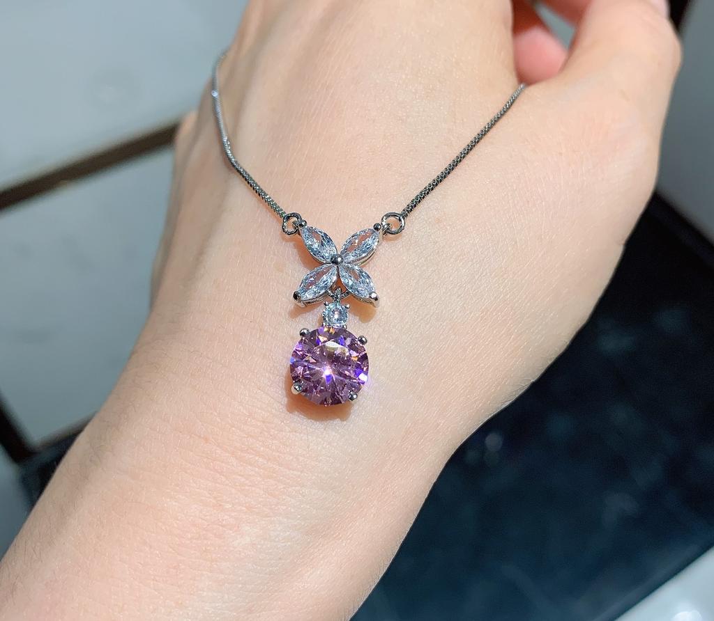 Jewelry Pop Necklace Vintage Color Treasure Simulation Pink Diamond Earrings Pendant Jewelry Set