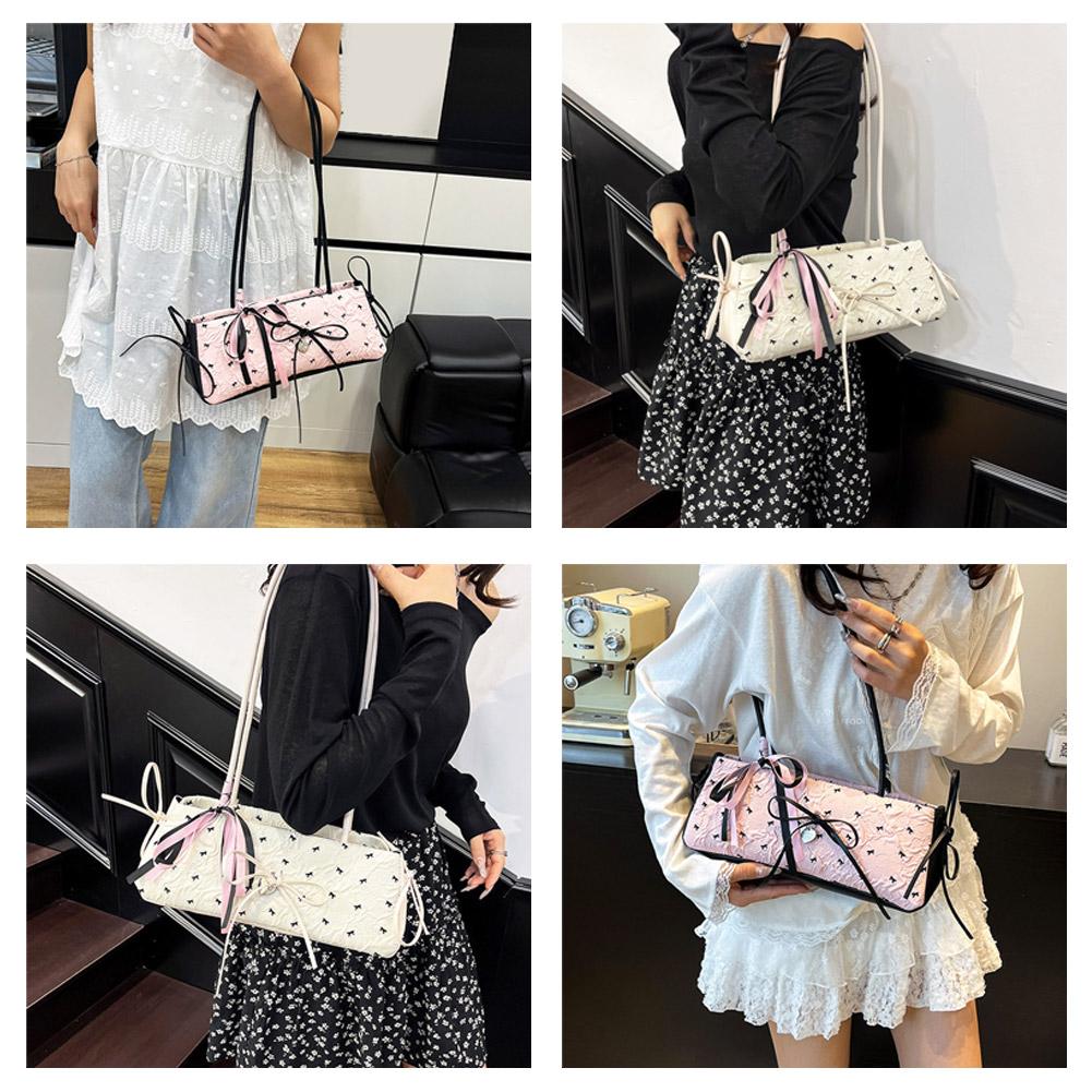 French Bow Ribbon Underarm Shoulder Bag Fashion Sweet Commuting Stick Underarm Bag Zipper Cute Small Design Shoulder Bag