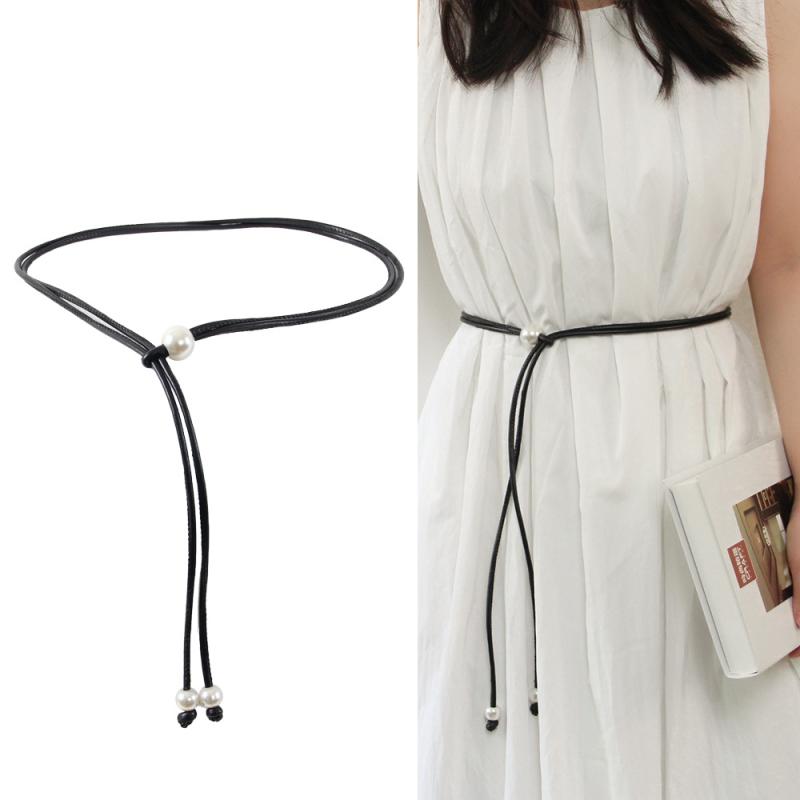 Fashion Round Leather Rope Thin Belt Waist Chain Women Decorative Knotted Waist Rope Decorative Skirt Coat Sweater Strap