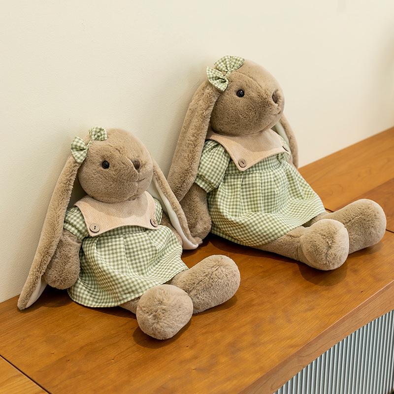 Super Cute Plaid Skirt Lily Rabbit Plush Toys for Girlfriend Valentine's Day Gift Bedroom Ornaments Hang Ear Rabbit