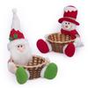 Santa Snowman Candy Basket Christmas Fruit Holder Straw Weave Tabletop Ornament Storage Tray Festive Decor Living Room Desk