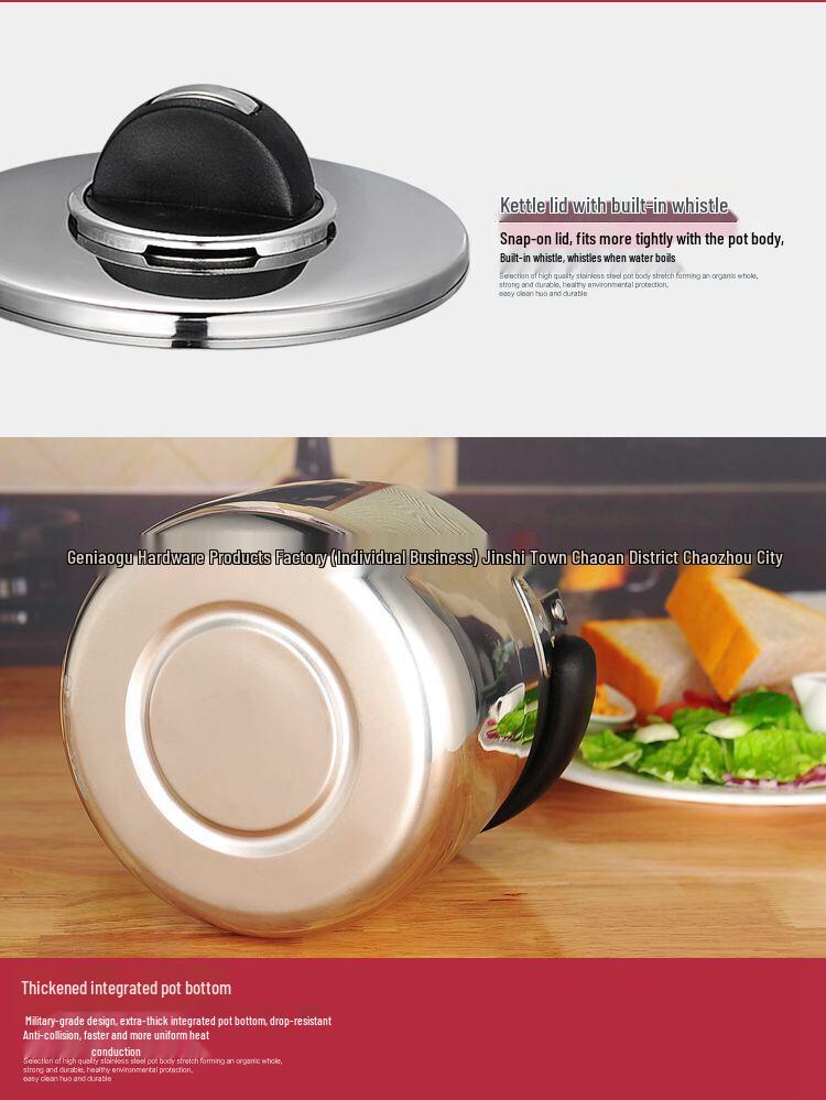 European Style Whistling Kettle - Thickened Stainless Steel for Induction and Gas Stoves, Angled Spout, Universal Design