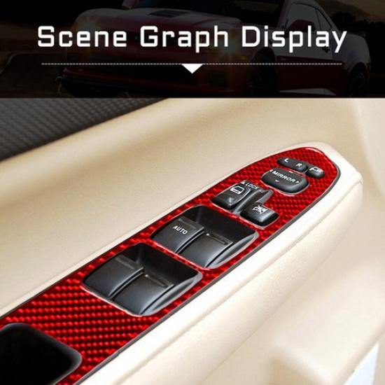 4Pcs For Subaru Forester Red Carbon Fiber Interior Door Control Cover Trim