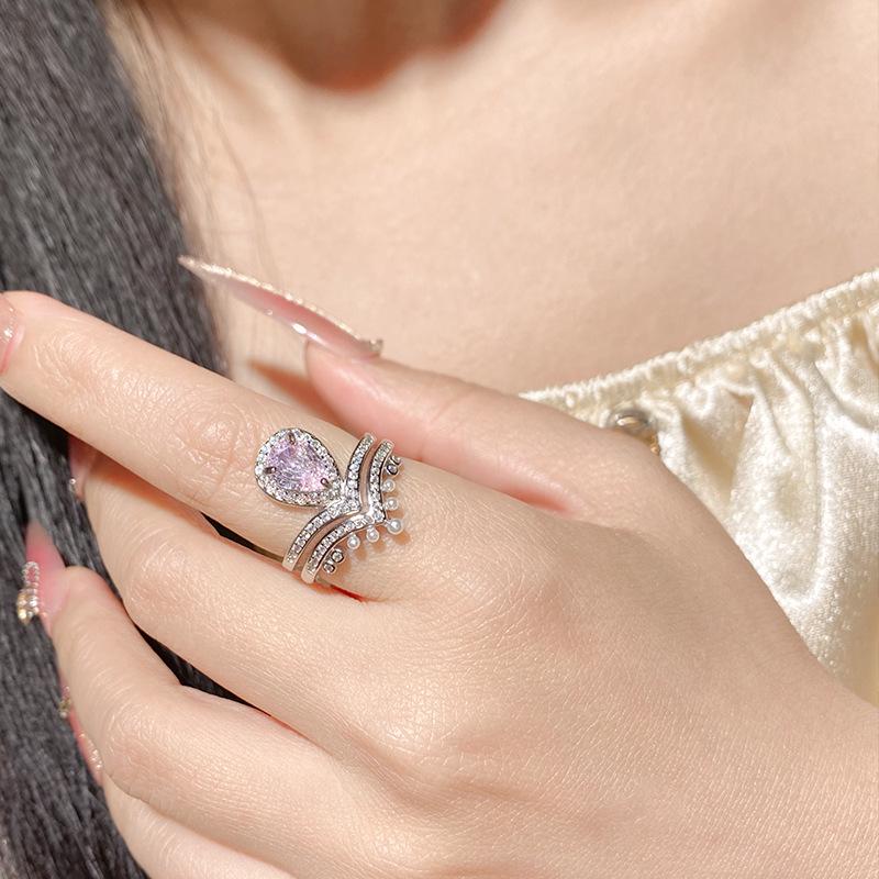 Clear Sky S925 Silver V-Crown Yellow Zircon Drop Ring: Luxury Stackable Double Layer Women's Ring