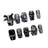Dark Black French Almond Nails - Handmade Short Wearable for 2026 Trend