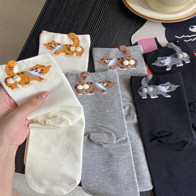 Niedliche Katzen-Ei-Socken Lustige Wadenlange Warme Socken Für Damen 3D-Katzendesign Winter Gemütliche Socken