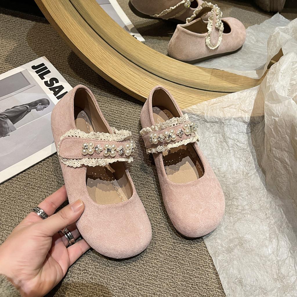 Versatile Round Head Shallow Mouth Rhinestone Flat-soled Single Shoes Women's 2025 New Spring and Autumn Skirt Retro Soft-soled Mary Jane Shoes