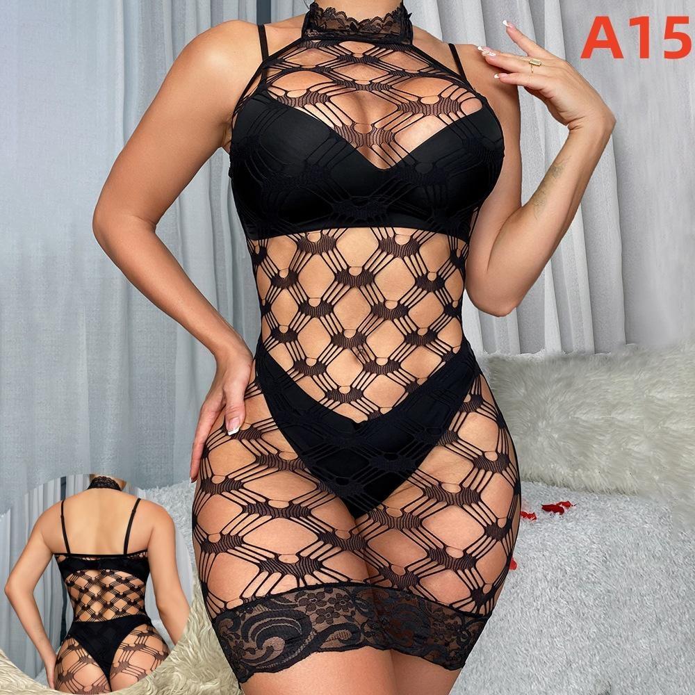 Womens Hot Sexy Fishnet Lingerie Mesh Mini Dress Crotchless Bodystockings Bodysuit Tights Sexy Dress Costume Outfits Lace Lingerie