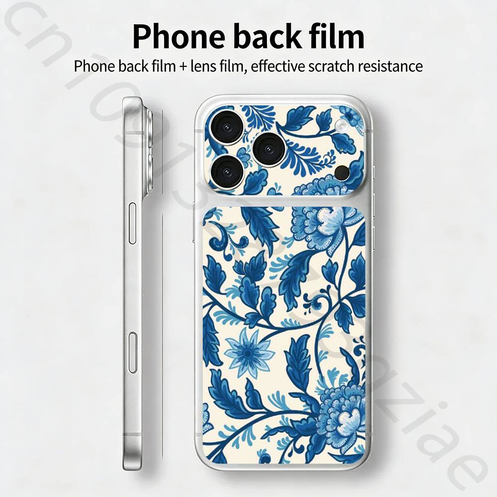 

Сине-белый фарфор Для iPhone 17 pro Max /17 pro Полное покрытие Наклейка Кожаная обертка 3D Цветная Задняя защитная пленка-стикер iPhone17pro
