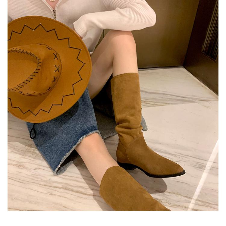 Grape Mother Same Retro Small Pointed Head Versatile Thick Heel Western Cowboy Boots Medium Tube Thin Pile Boots Women's Autumn and Winter